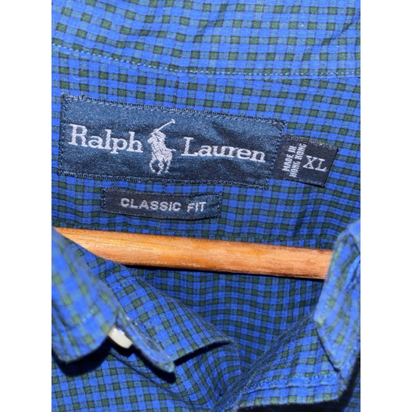 Men's Ralph Lauren Button-Down Shirt XL Blue Green Checkered - Picture 3 of 4
